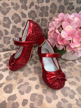 Girls Red Glitter Mary Jane Dress Shoes